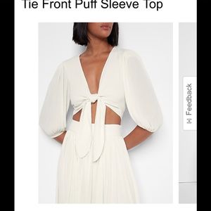 Tie front puff sleeve top